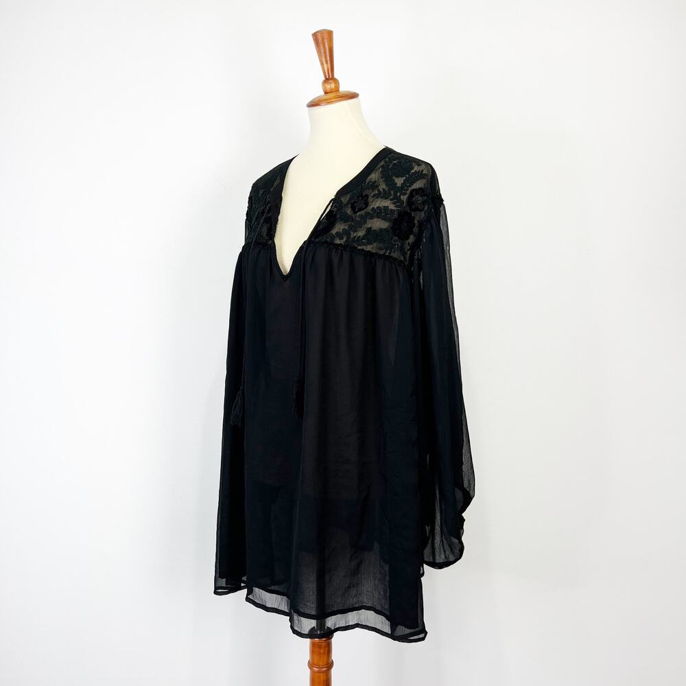 Torrid black embroidered sheer chiffon top balloon sleeves plus size 5